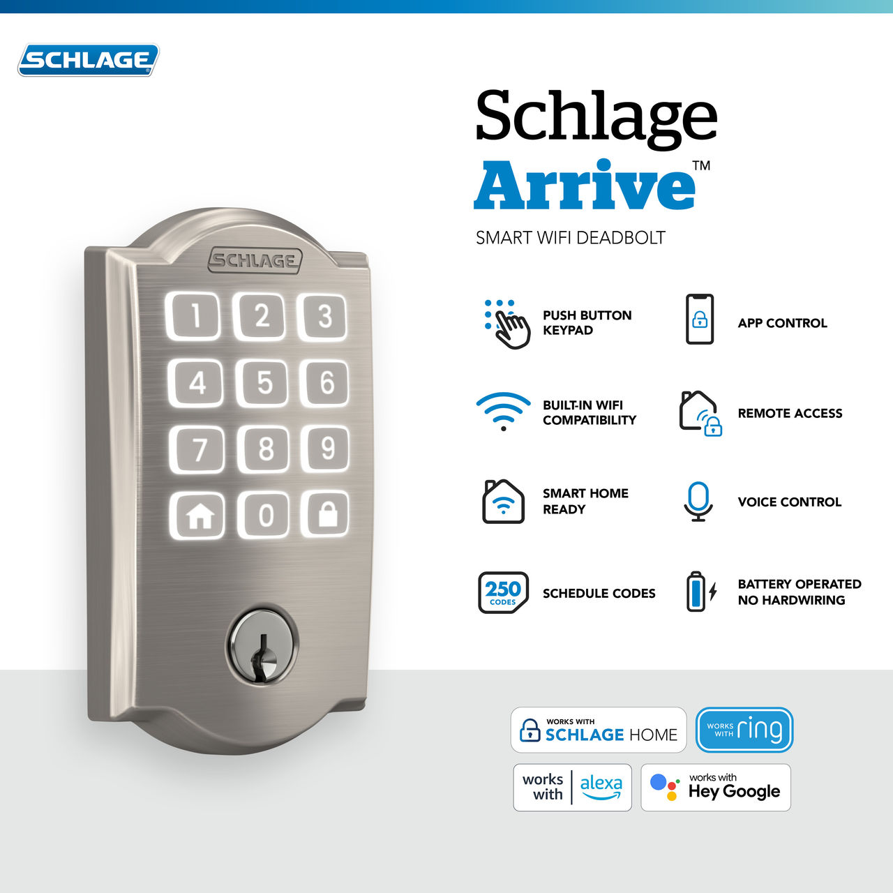 Schlage Arrive™ Smart WiFi Deadbolt with Camelot Trim