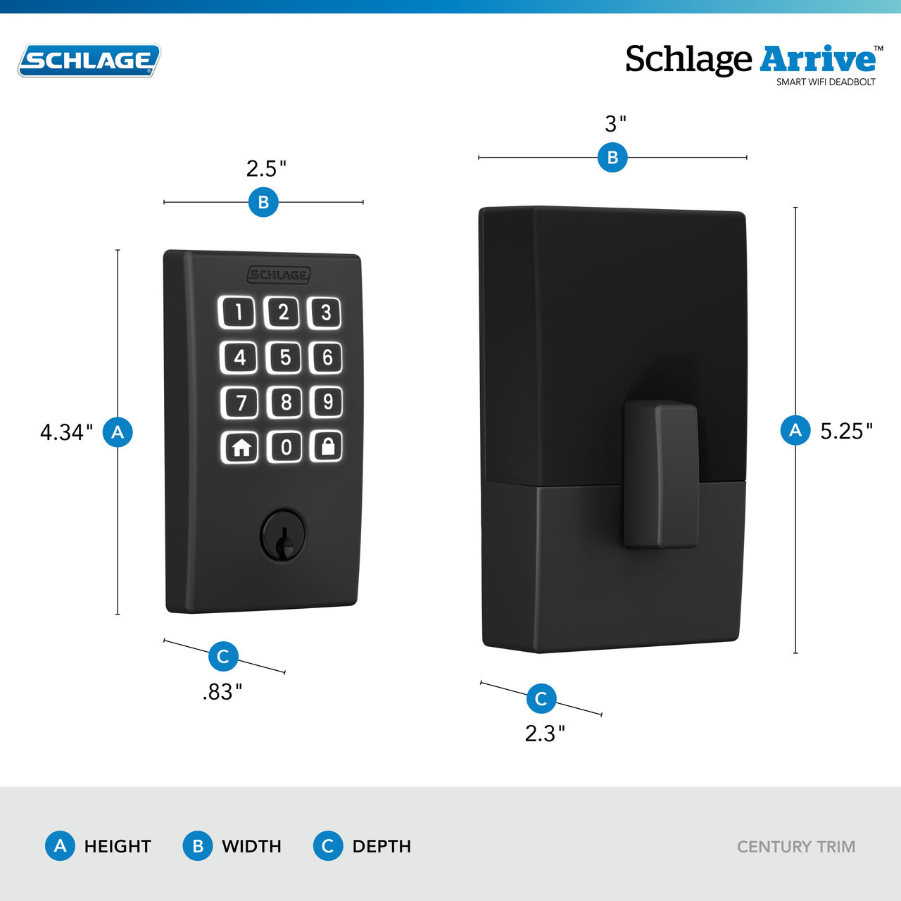 Schlage Arrive™ Smart WiFi Deadbolt with Century Trim