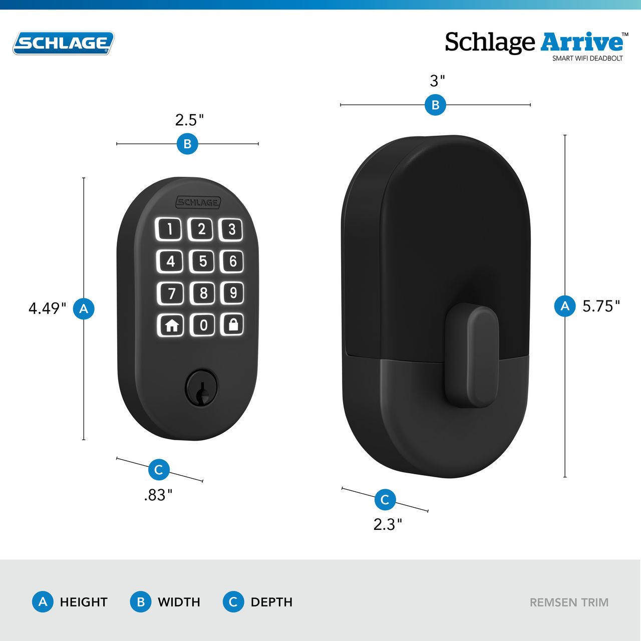 Schlage Arrive™ Smart WiFi Deadbolt with Remsen Trim