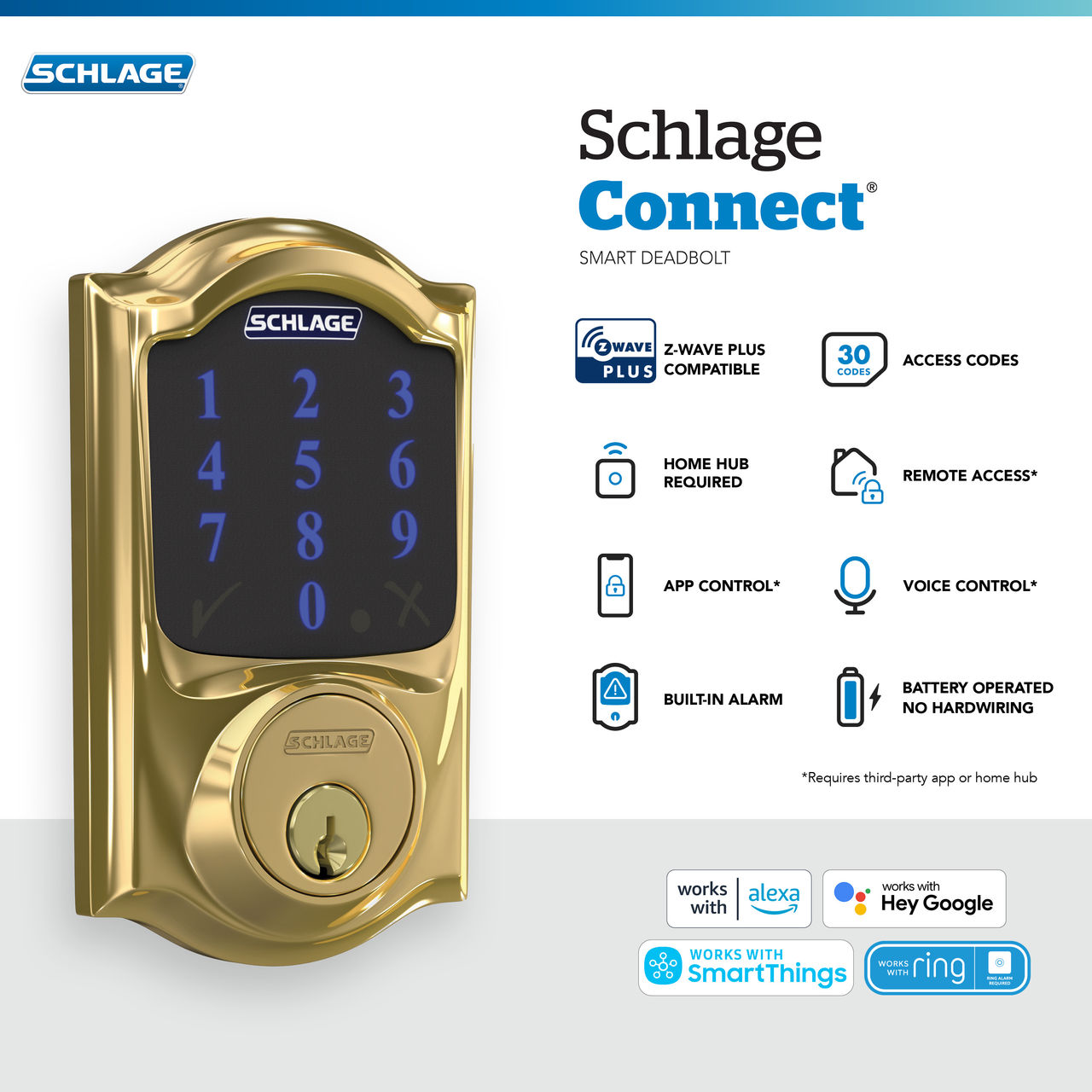 Schlage Connect™ Smart Deadbolt, Z-Wave Plus with Camelot Trim