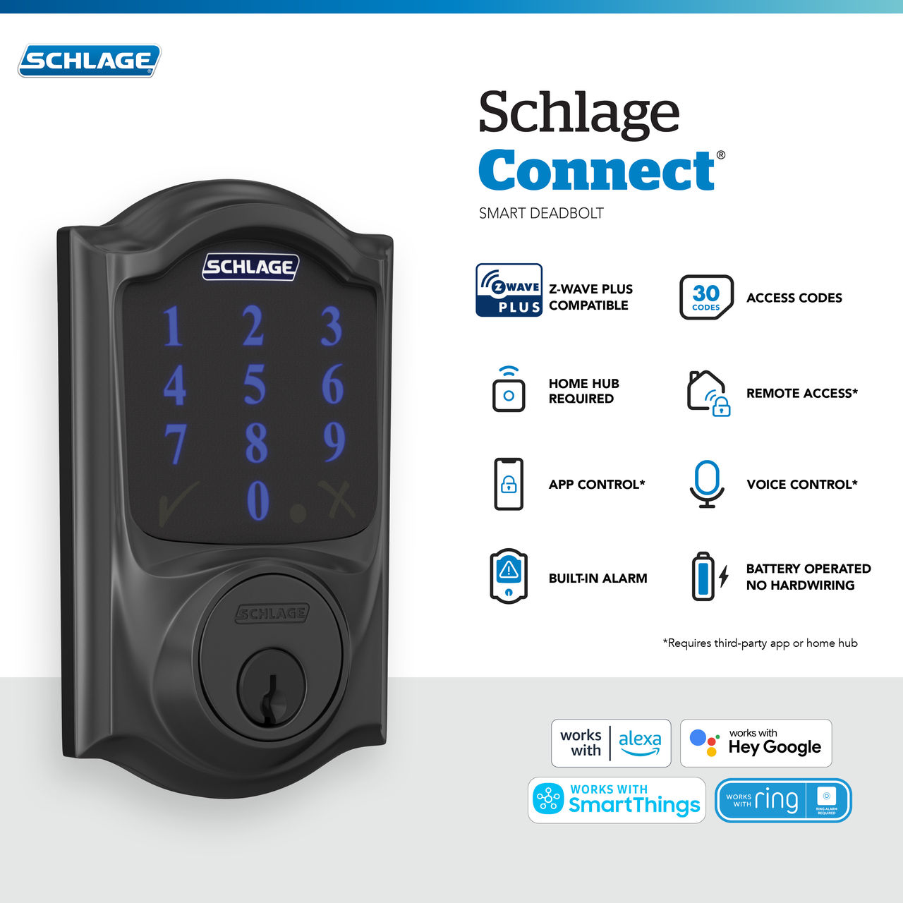 Schlage Connect™ Smart Deadbolt, Z-Wave Plus with Camelot Trim