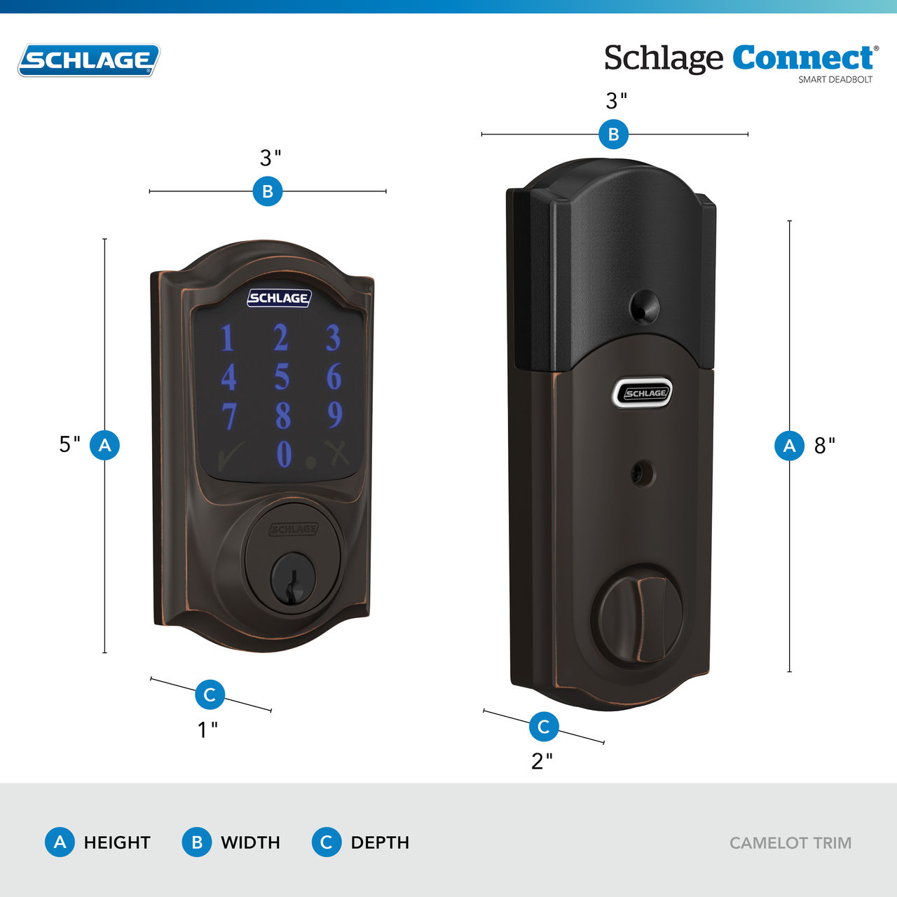 Schlage Connect™ Smart Deadbolt, Z-Wave Plus with Camelot Trim