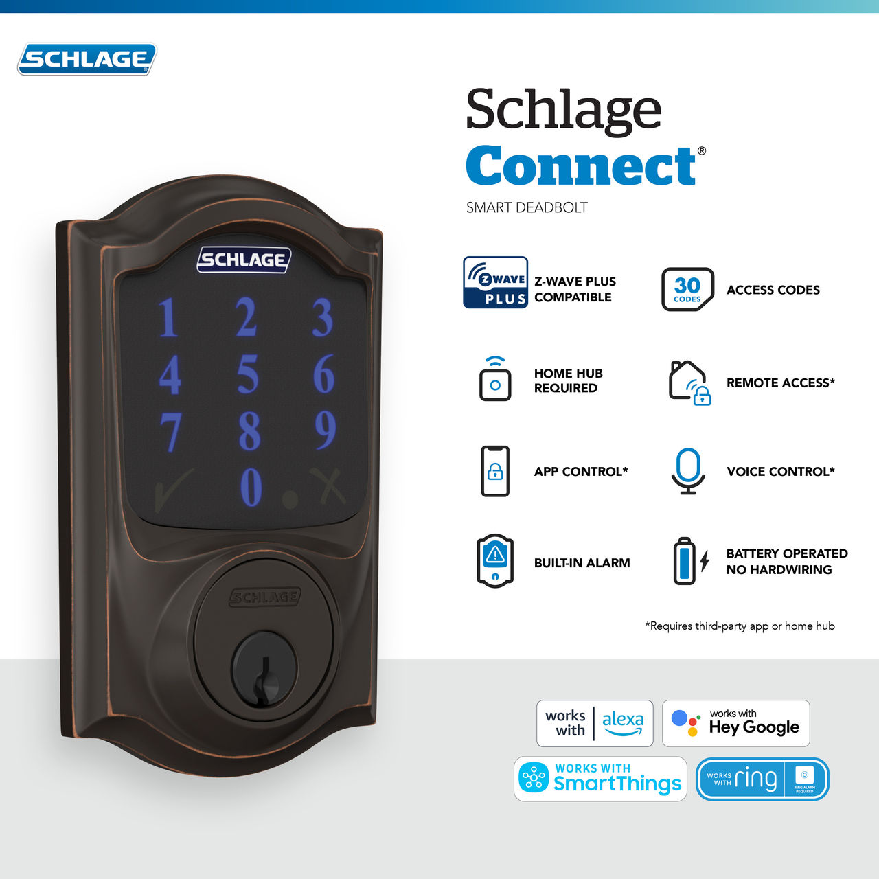 Schlage Connect™ Smart Deadbolt, Z-Wave Plus with Camelot Trim