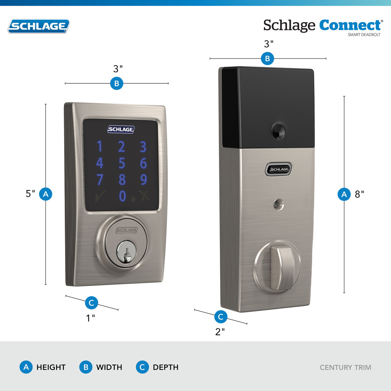 Schlage Connect™ Smart Deadbolt, Z-Wave Plus with Century Trim