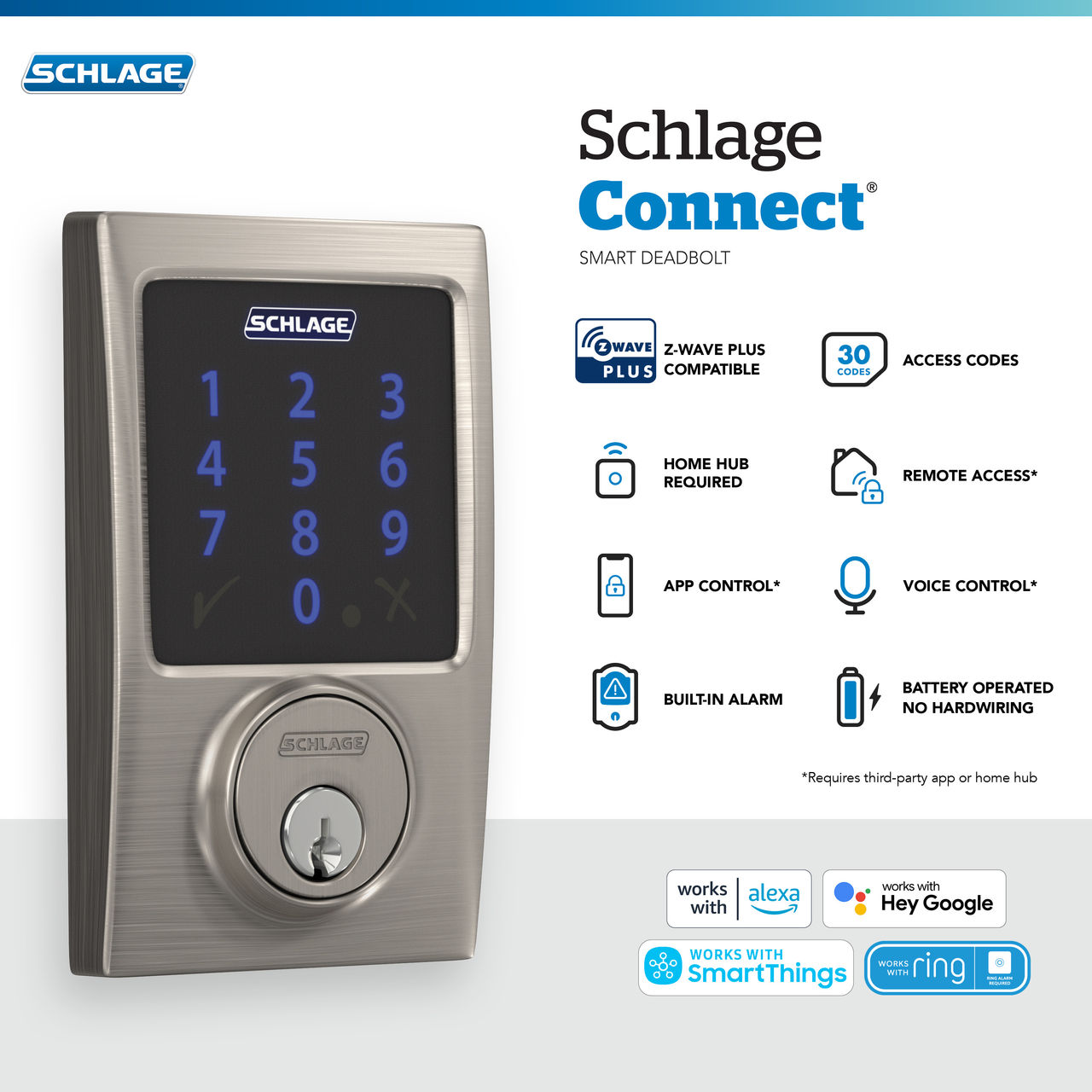 Schlage Connect™ Smart Deadbolt, Z-Wave Plus with Century Trim