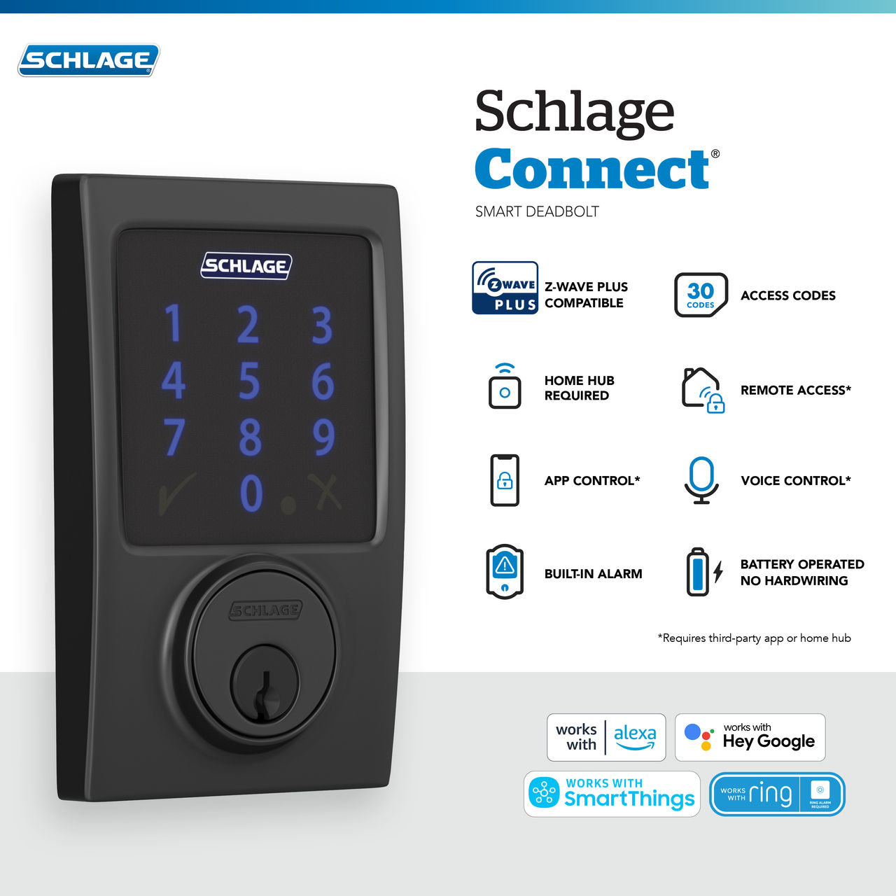 Schlage Connect™ Smart Deadbolt, Z-Wave Plus with Century Trim