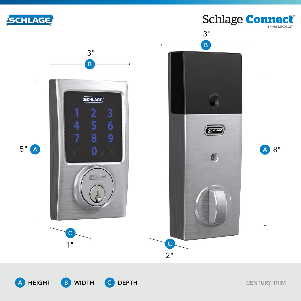 Schlage Connect™ Smart Deadbolt, Z-Wave Plus with Century Trim