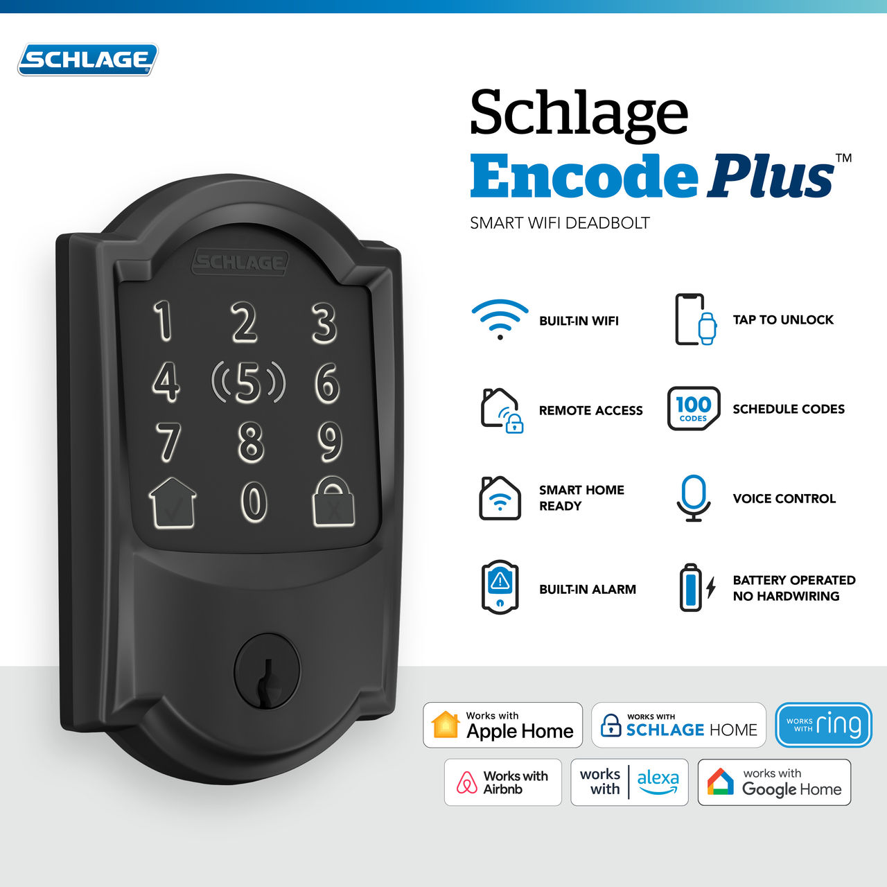 Schlage Encode Plus™ Smart WiFi Deadbolt with Camelot Trim