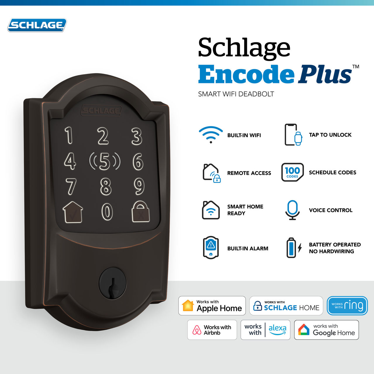 Schlage Encode Plus™ Smart WiFi Deadbolt with Camelot Trim