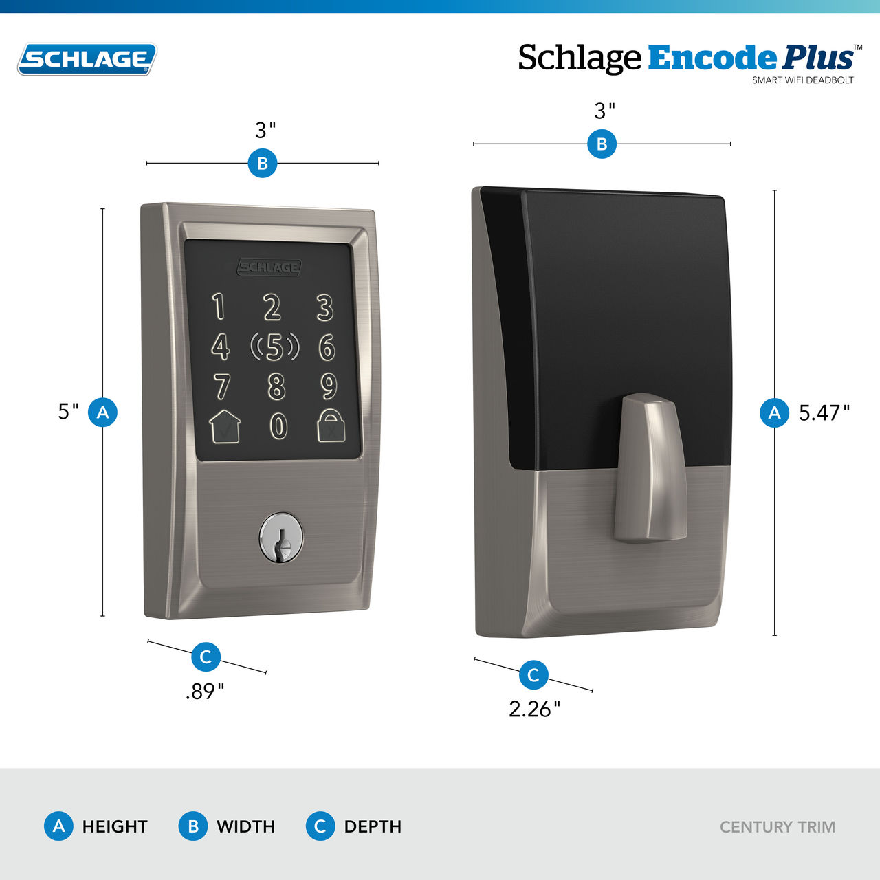 Schlage Encode Plus™ Smart WiFi Deadbolt with Century Trim