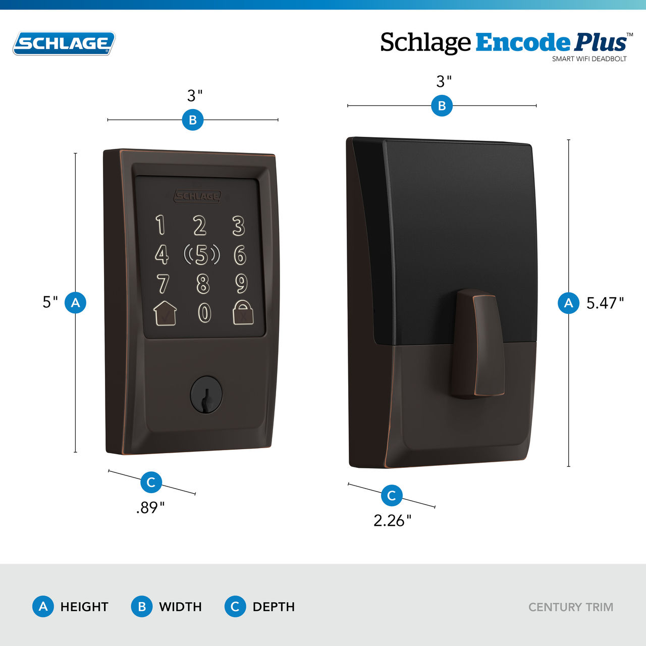 Schlage Encode Plus™ Smart WiFi Deadbolt with Century Trim