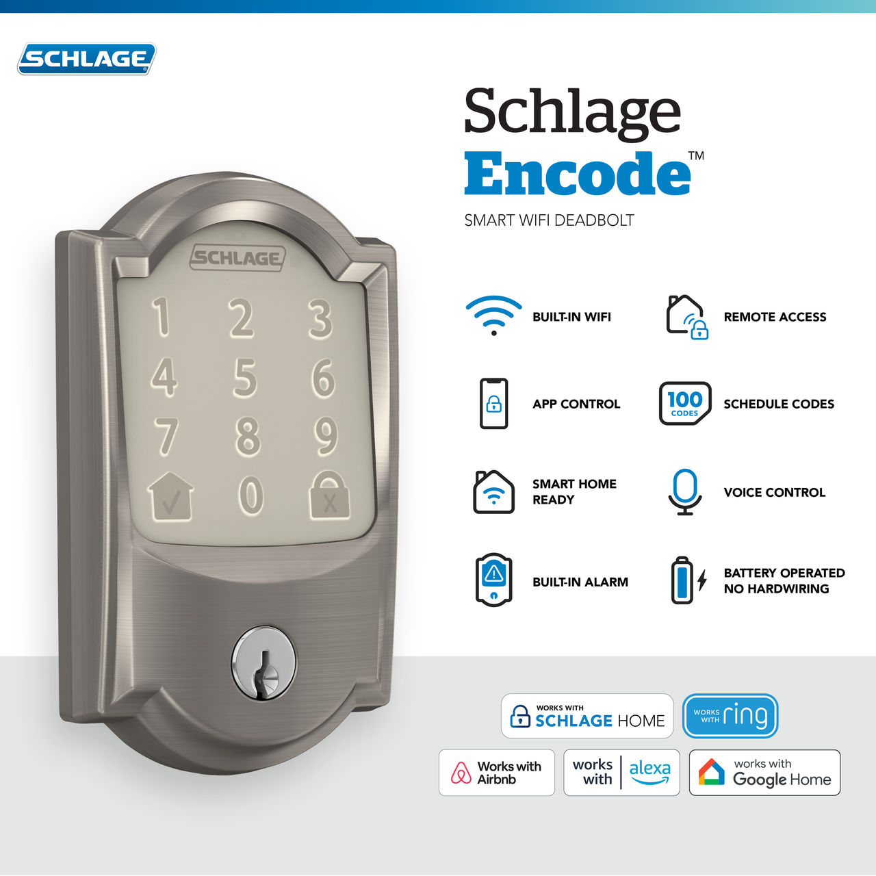 Schlage Encode™ Smart WiFi Deadbolt with Camelot Trim