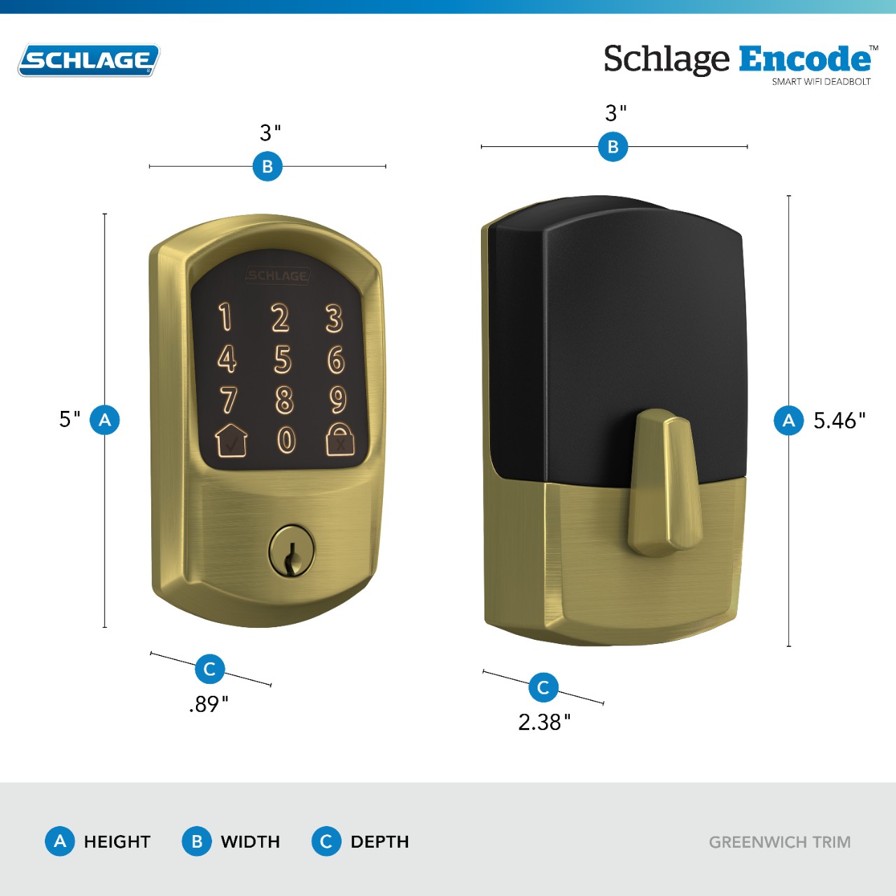 Schlage Encode™ Smart WiFi Deadbolt with Greenwich Trim
