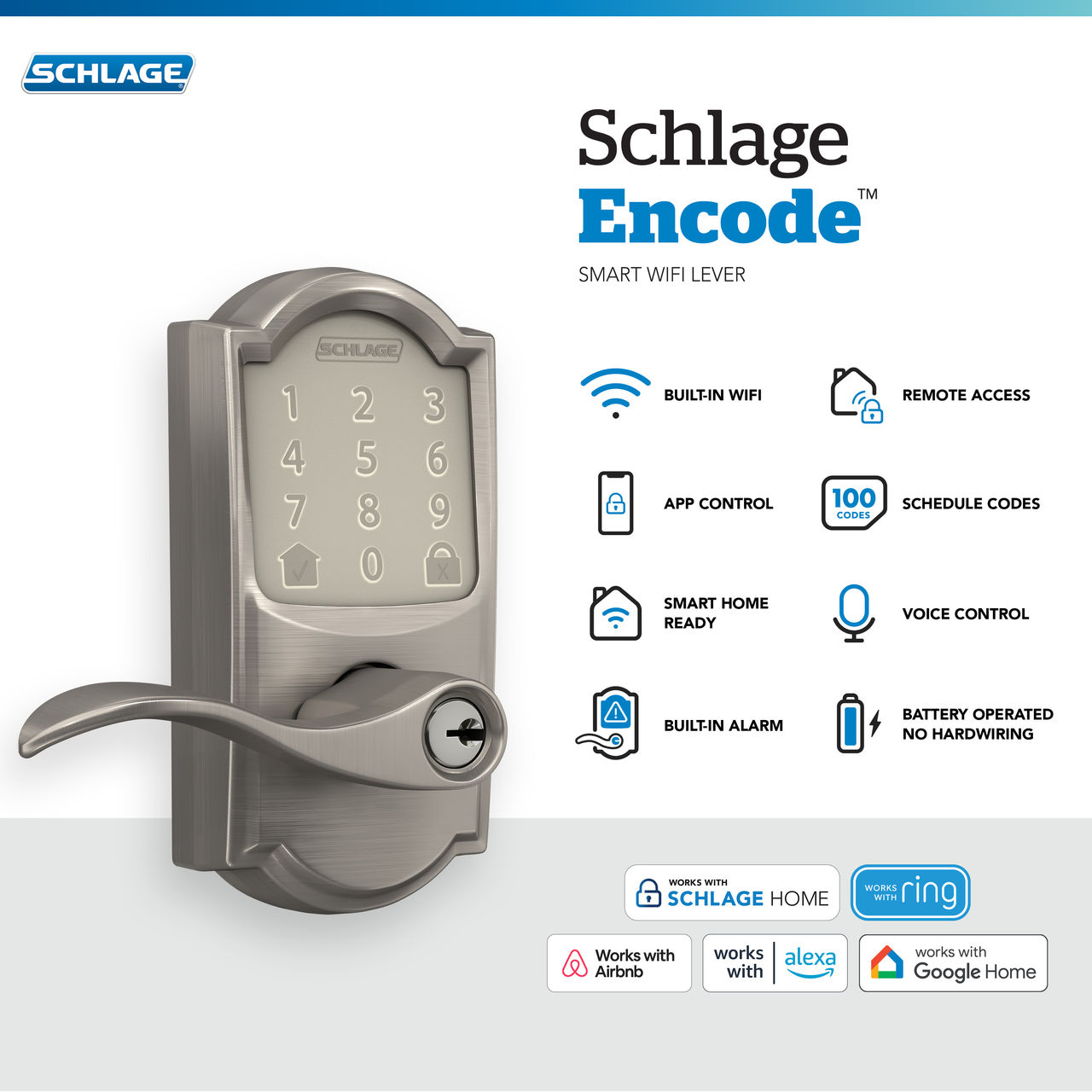 Schlage Encode™ Smart WiFi Accent Lever with Camelot Trim