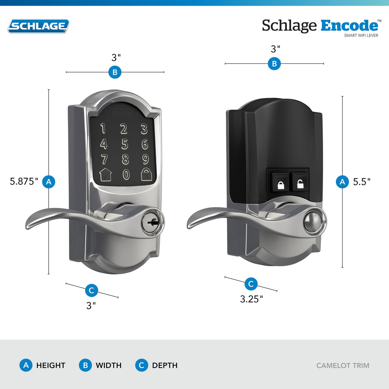 Schlage Encode™ Smart WiFi Accent Lever with Camelot Trim