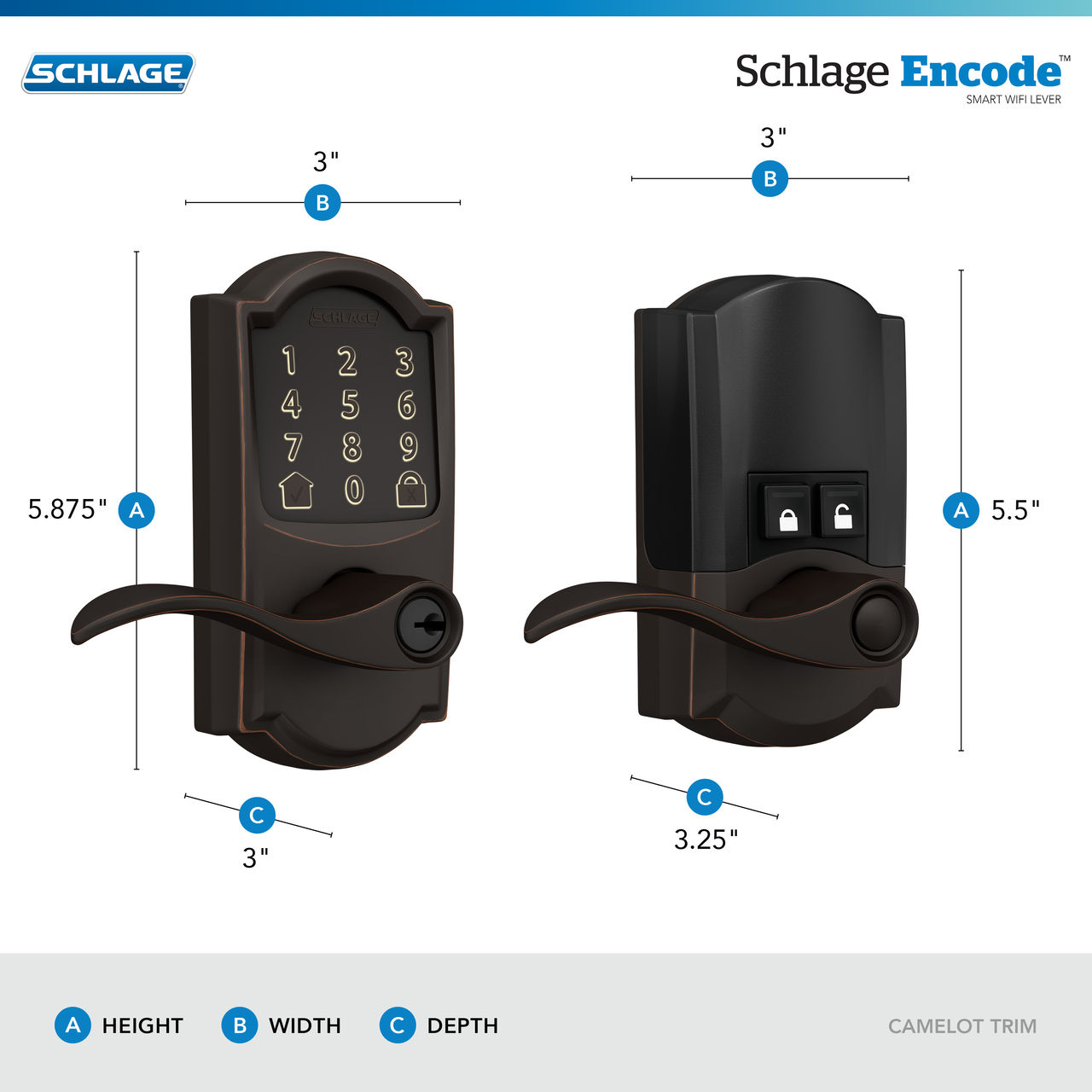Schlage Encode™ Smart WiFi Accent Lever with Camelot Trim