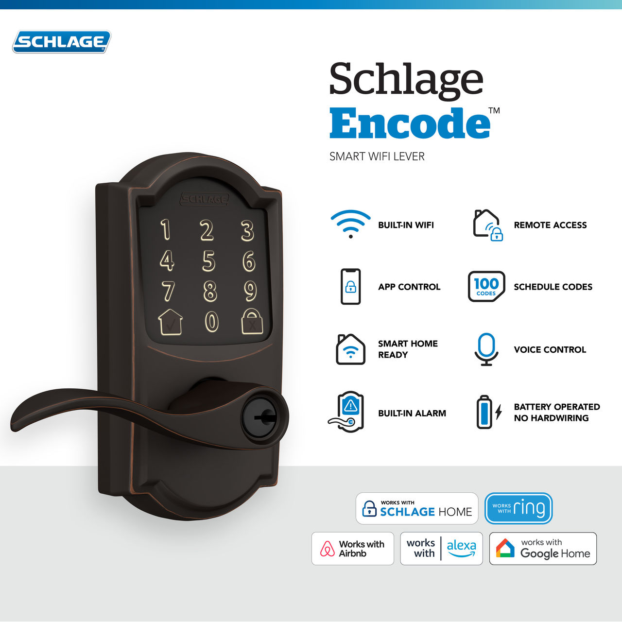 Schlage Encode™ Smart WiFi Accent Lever with Camelot Trim