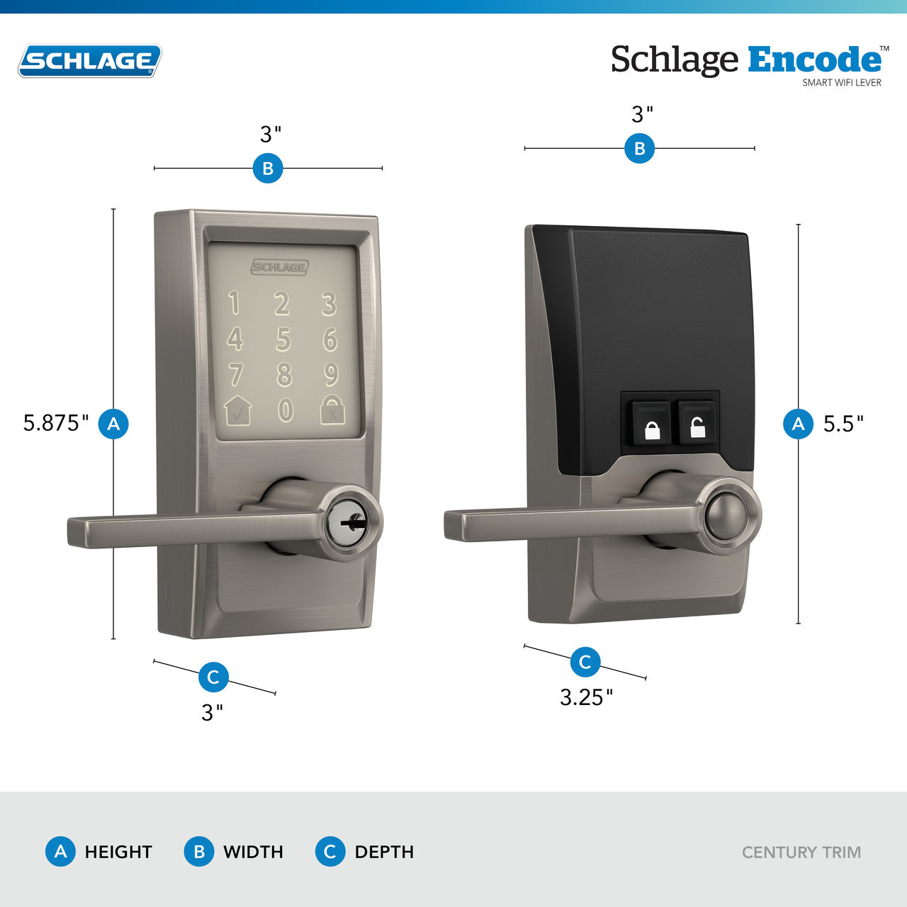 Schlage Encode™ Smart WiFi Latitude Lever with Century Trim