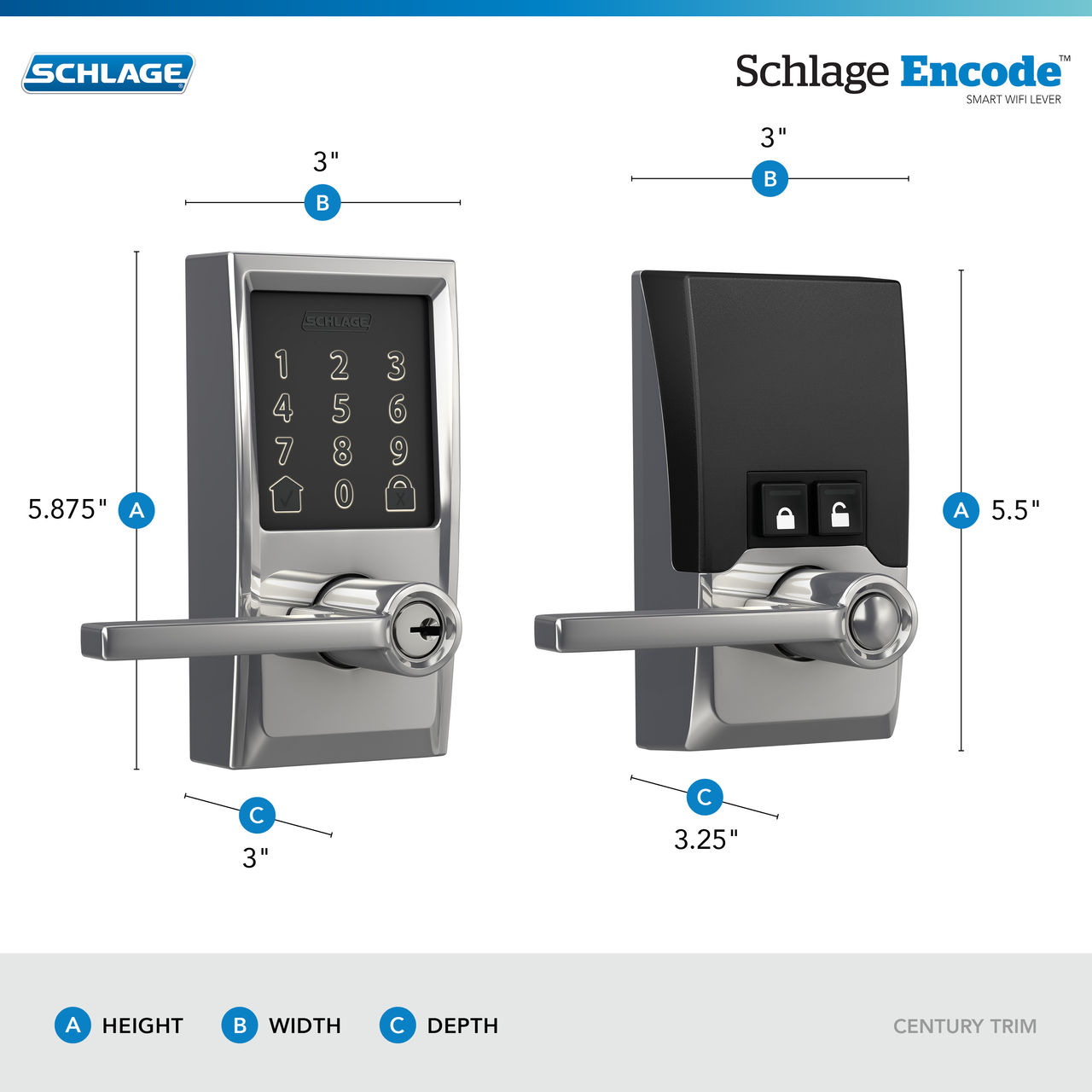 Schlage Encode™ Smart WiFi Latitude Lever with Century Trim
