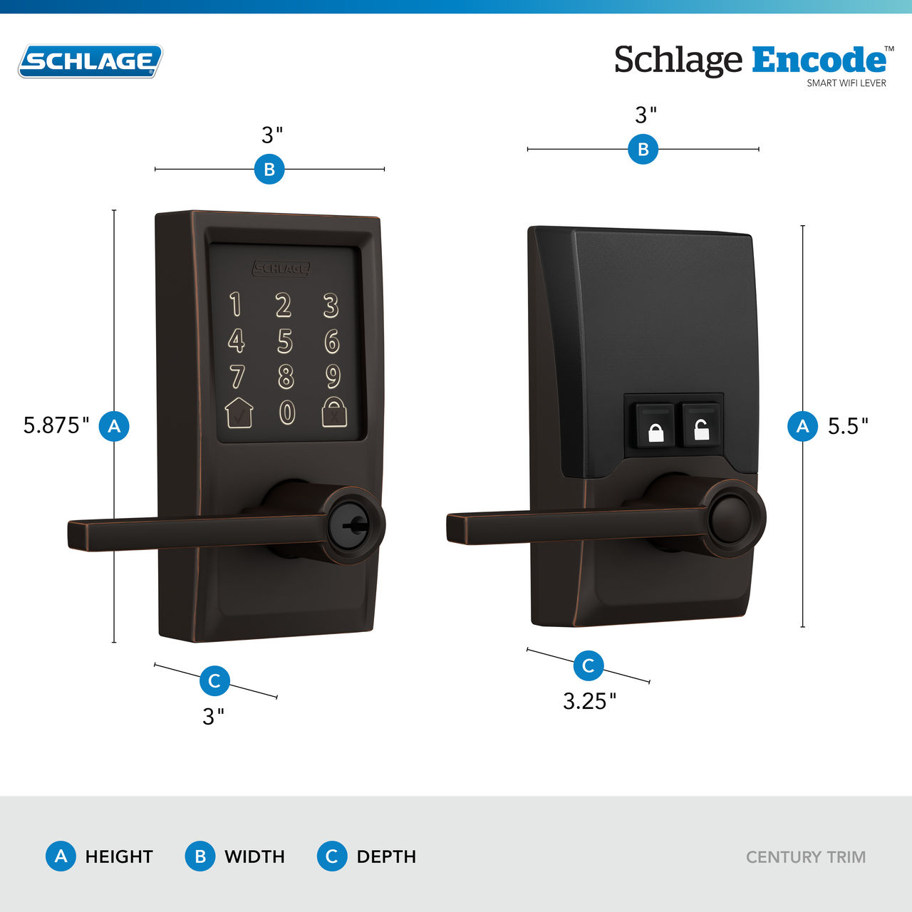Schlage Encode™ Smart WiFi Latitude Lever with Century Trim