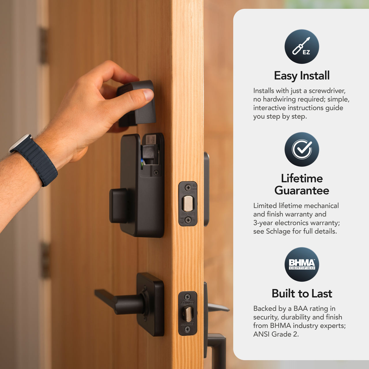 Schlage Sense Pro™ Smart Deadbolt and Bowery Knob with Collins Trim