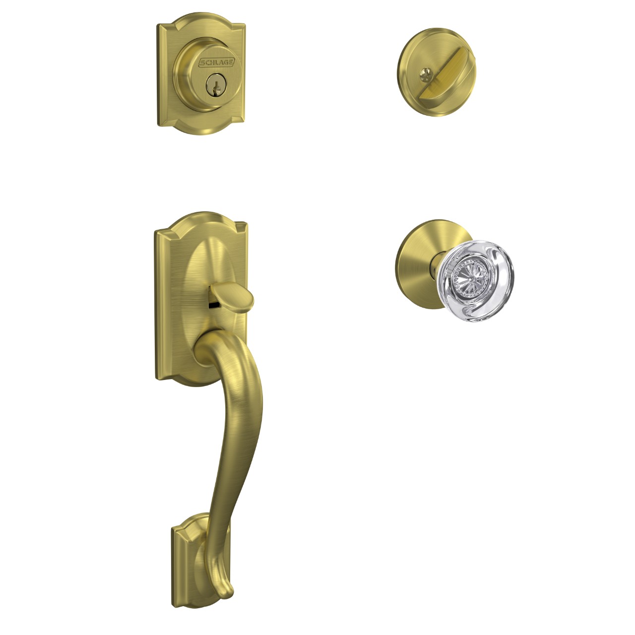 Custom Single Cylinder Handleset and Hobson Glass Knob with Kinsler Trim