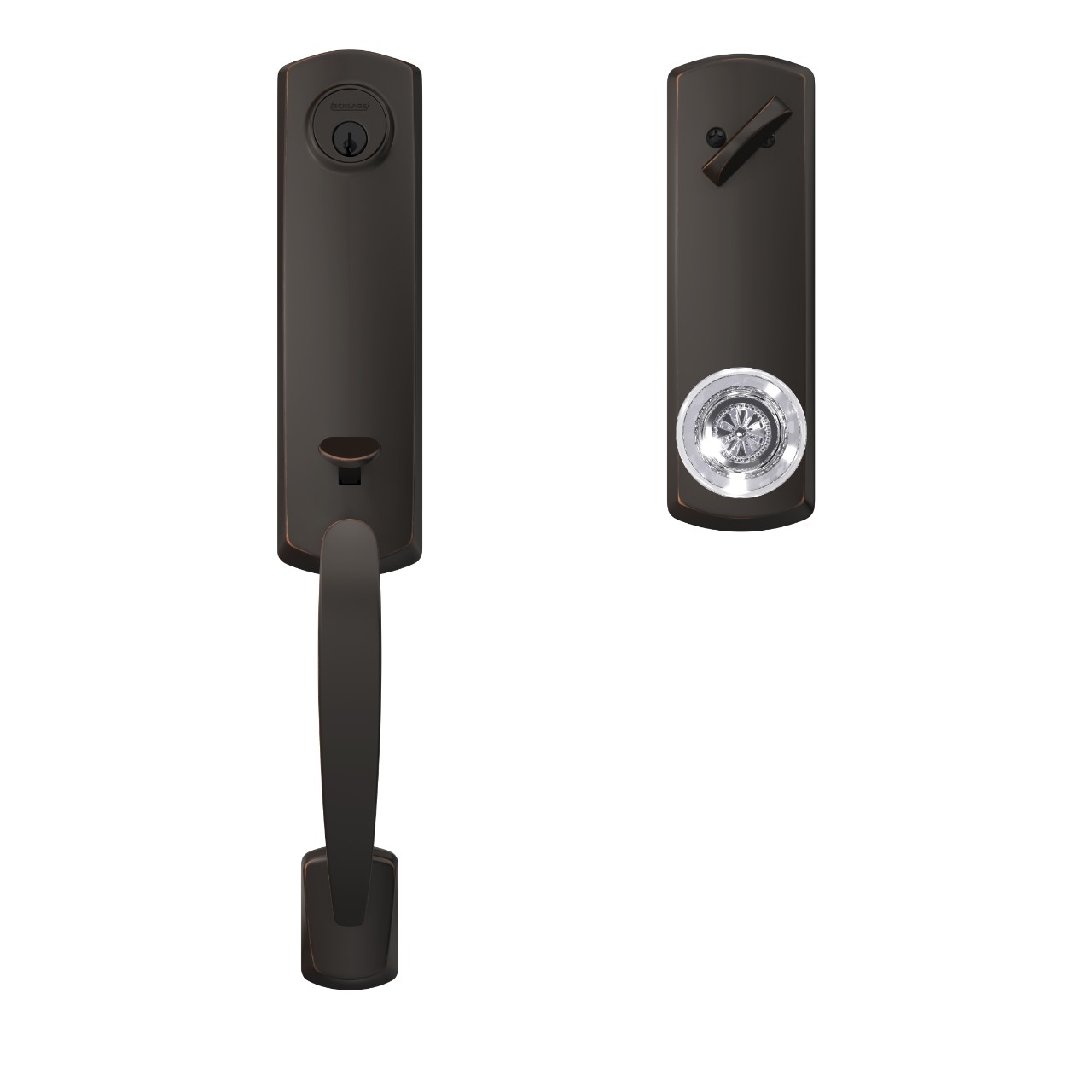 Custom 3/4 Trim Single Cylinder Handleset and Hobson Glass Knob with Greenwich Trim