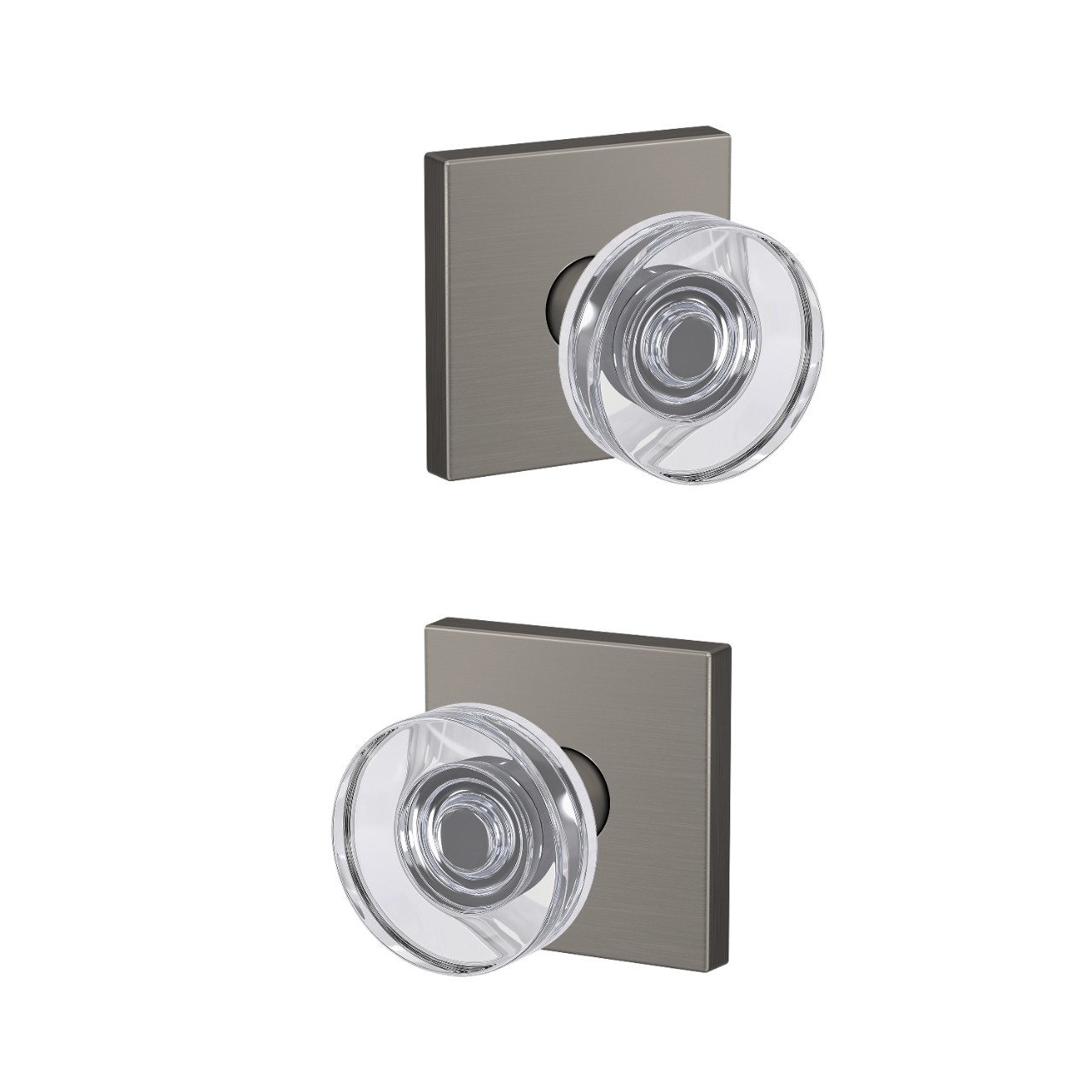 Custom Dawes Glass Knob with Collins Trim Hall-Closet and Bed-Bath Lock