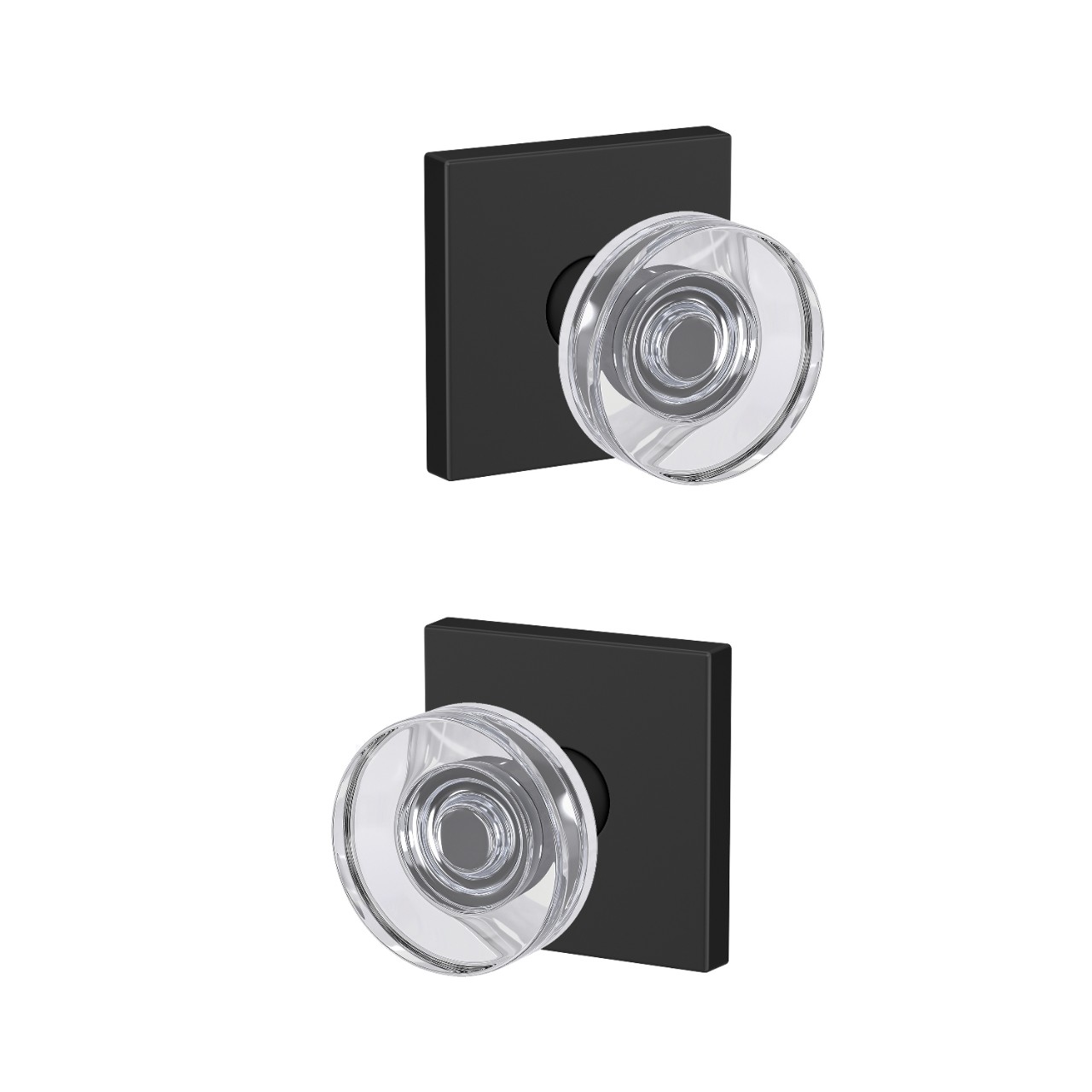 Custom Dawes Glass Knob with Collins Trim Hall-Closet and Bed-Bath Lock