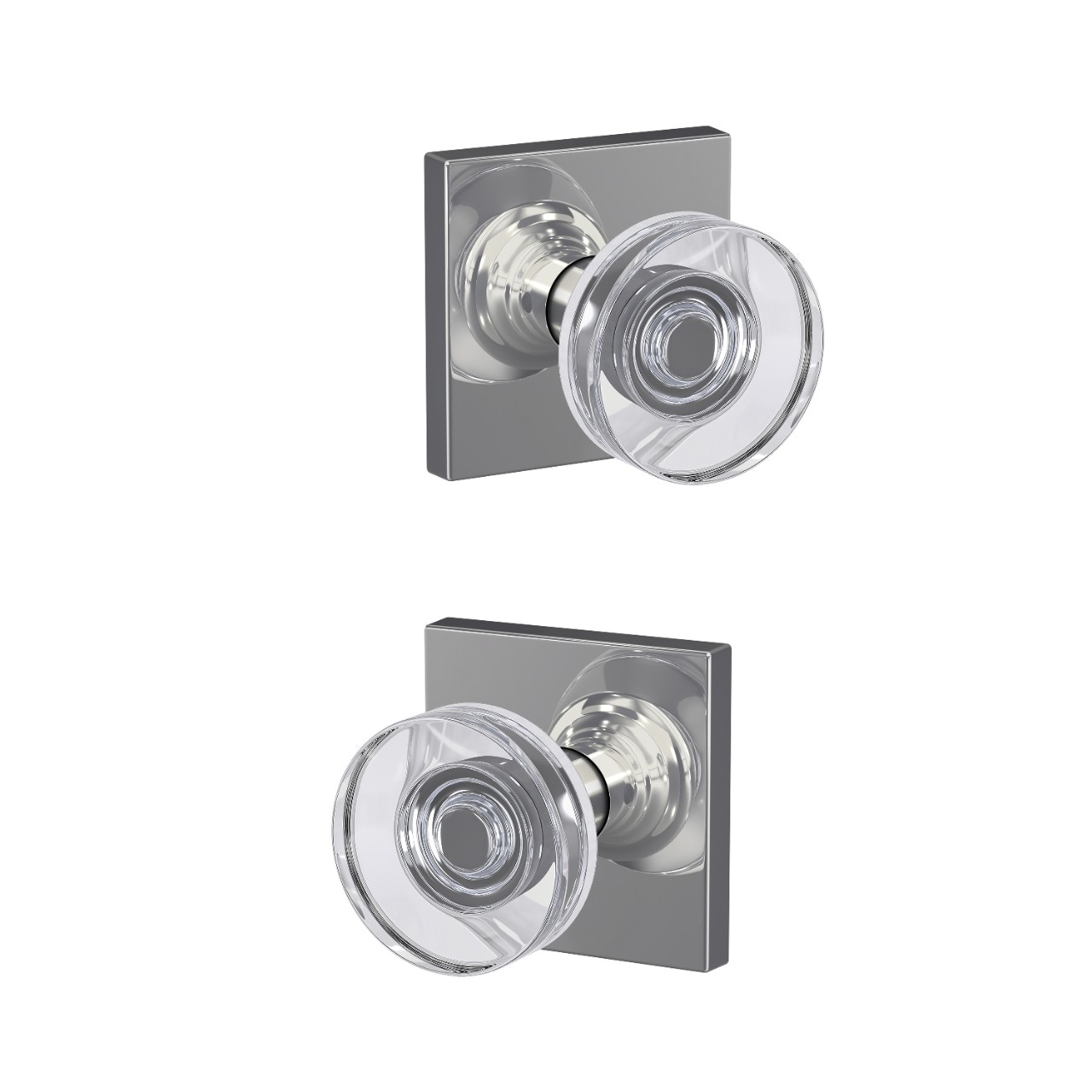 Custom Dawes Glass Knob with Collins Trim Hall-Closet and Bed-Bath Lock